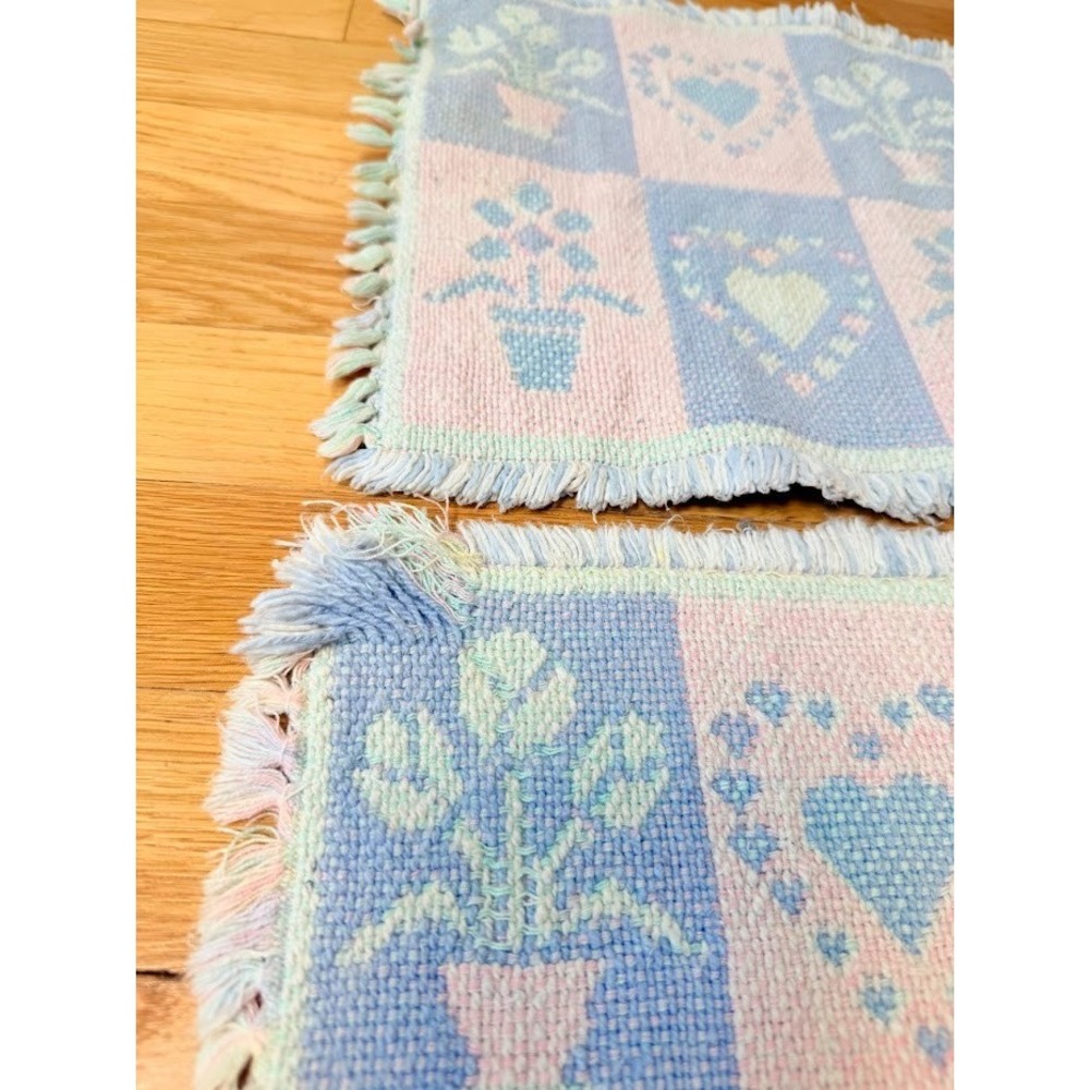 VTG 3 Pastel Heart Floral Placemats Rectangular 2 Sided 1990s Spring Cottagecore - Picture 15 of 15
